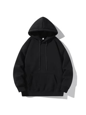 Sweat à capuche unisexe en velours plus - Automne/Hiver Décontracté Coupe ample Haut de couleur unie