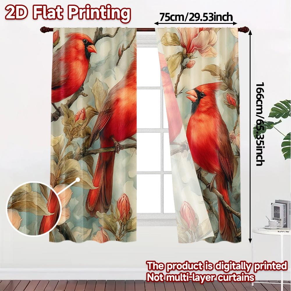 2D Flat Printing  JIT 2pcs   Curtains (Without Rod) Cardinal Blossoms(1) Popular Fashionable Curtains Durable 100% Polyester