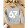 Unisex Kids Cream Crewneck Sweatshirt For 4-12 Boys Girls Minimalist White Block Number 67 SIX SEVEN Text Print Soft Fleece Long Sleeve Pullover