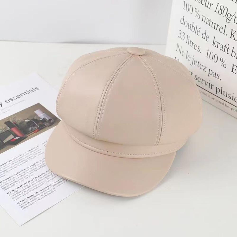 Y2K PU Beret Korean Style Octagonal Cap Casual Painter Hat  Outdoor