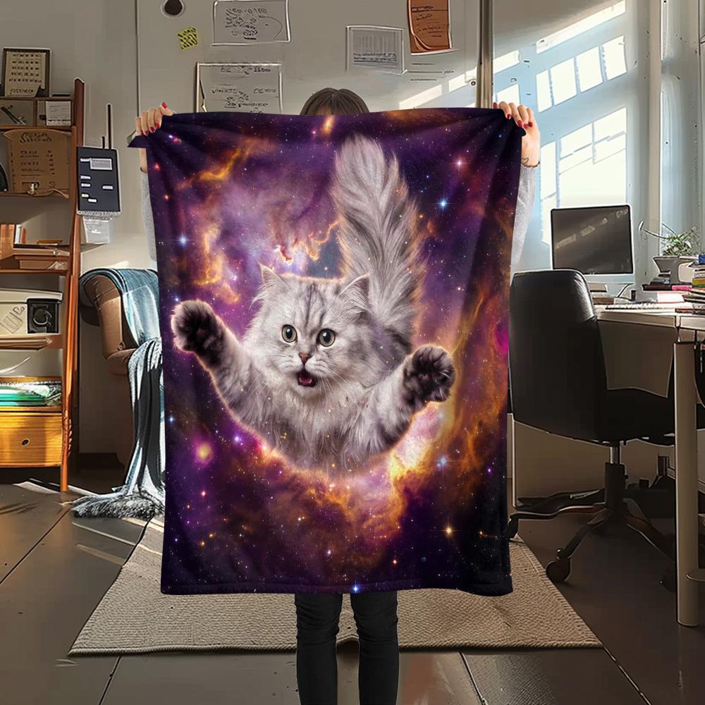 

1Pc Galaxy Cat Dog Print Flannel Blanket High Quality Warm Comfortable Cover for All Seasons Perfect for Gifts Home Decor 80cm x 120cm