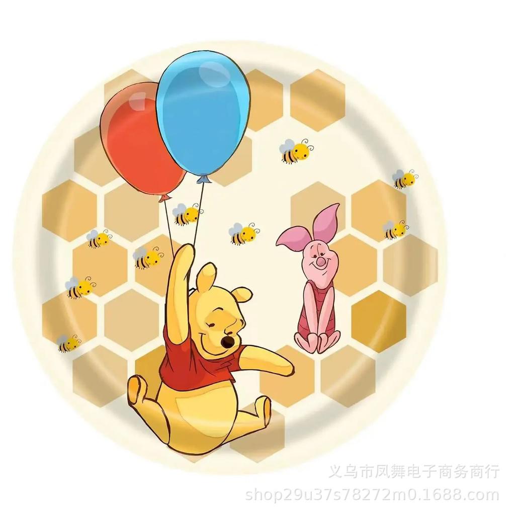 Winnie The Pooh Cartoon Anime Party Paper Plate Party Paper Cup Paper Plate Knife Fork Spoon Tablecloth Banner Birthday Ornament