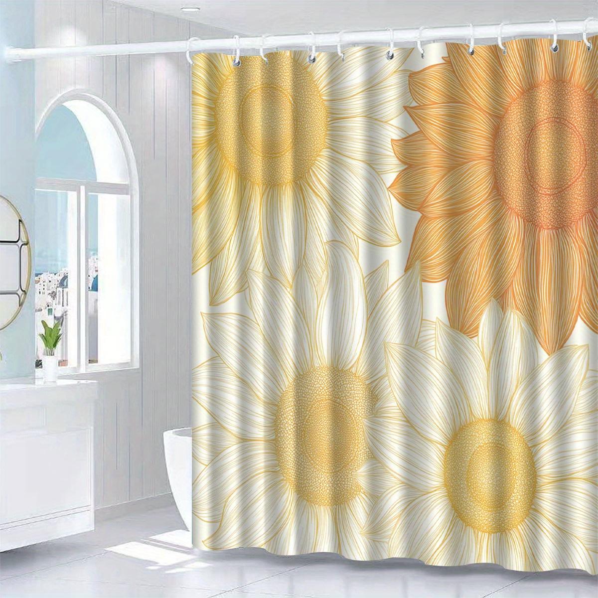

Sunflower Pattern Shower Curtain - Yellow & White Floral Design, Machine Washable, Includes Hooks, Ideal Bath Decor W60H190(CM)-1 Pcs