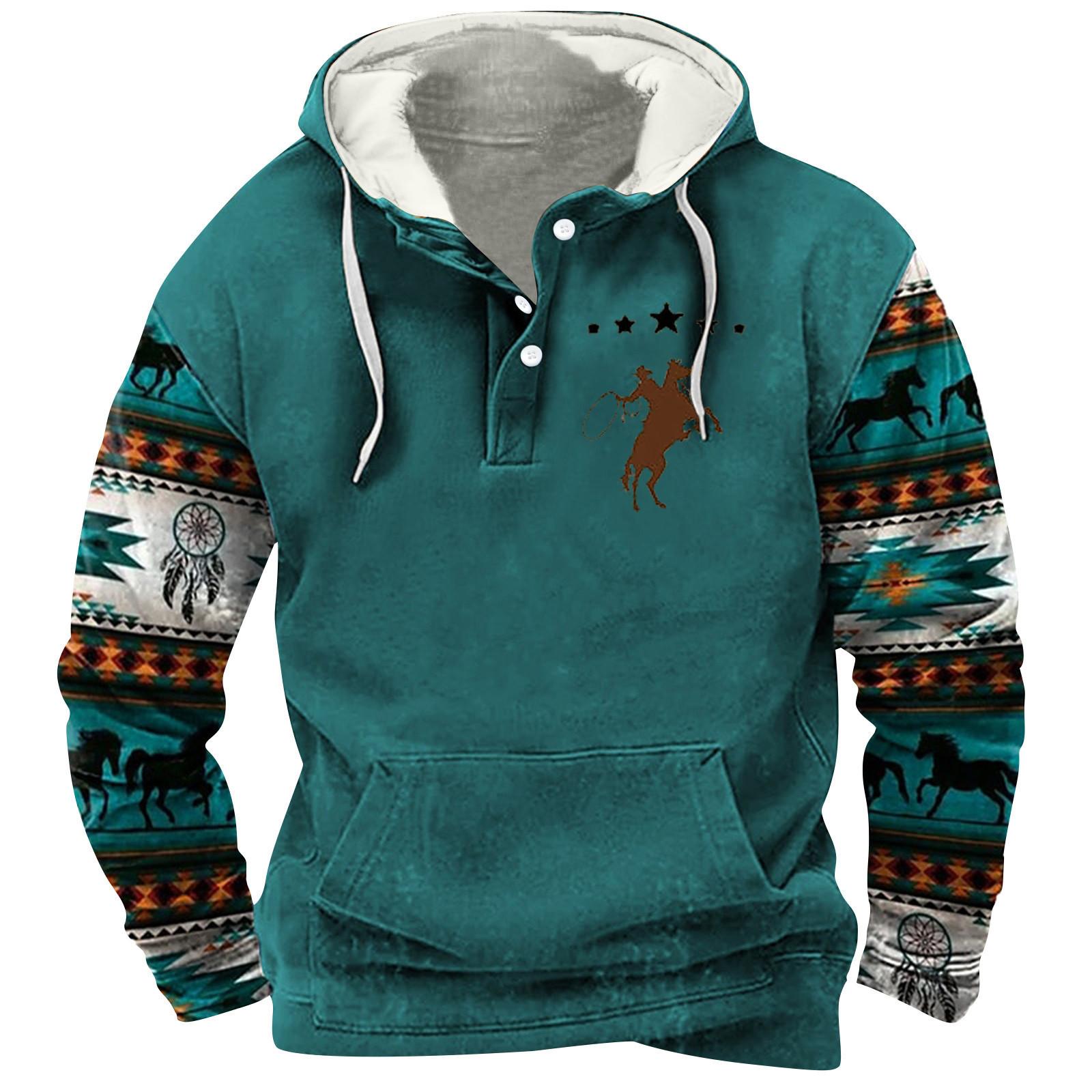 

Мужской модный свитер с капюшоном и принтом в стиле ретро на полупуговицах M зелёный