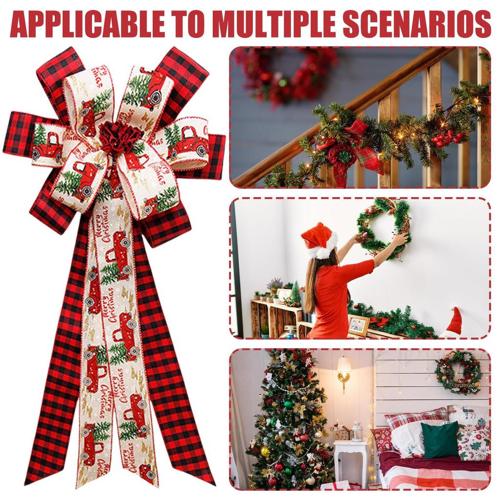 Christmas Wreath Bows Outdoor Reusable Classic Soft Decoration Christmas Ribbon Bows For Family Friends Holiday Trees Wreaths