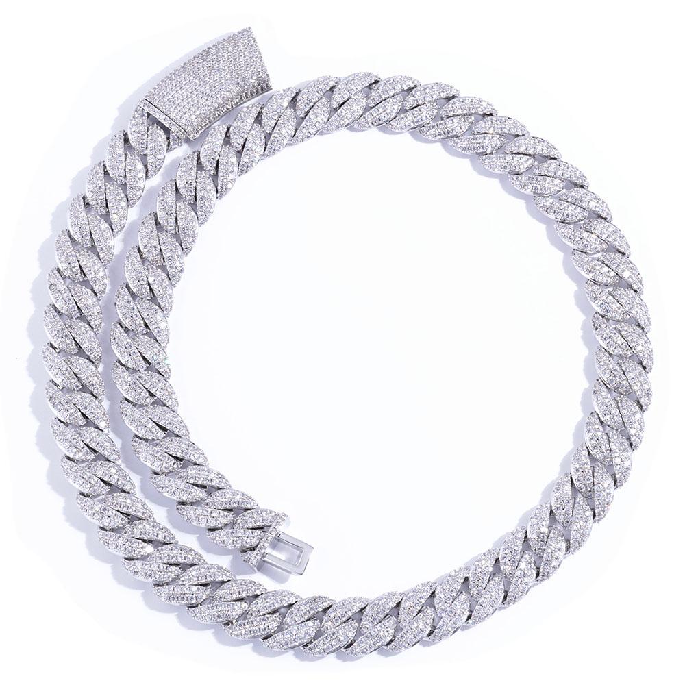 

13mm Cuban Link Chain Necklaces Iced Out Miami Cuban Chain for Man Women Iced Out Shiny Inlaid Zircon Hip Hop Jewelry W6731WW-Silver Color