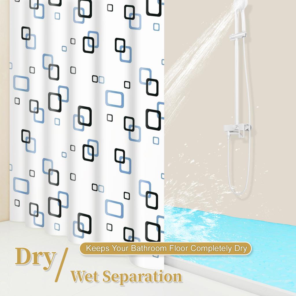 1pc Small Square Artwork Geometric Shower Curtain, Waterproof, PEVA Material, Modern Minimalist Bathroom Decor