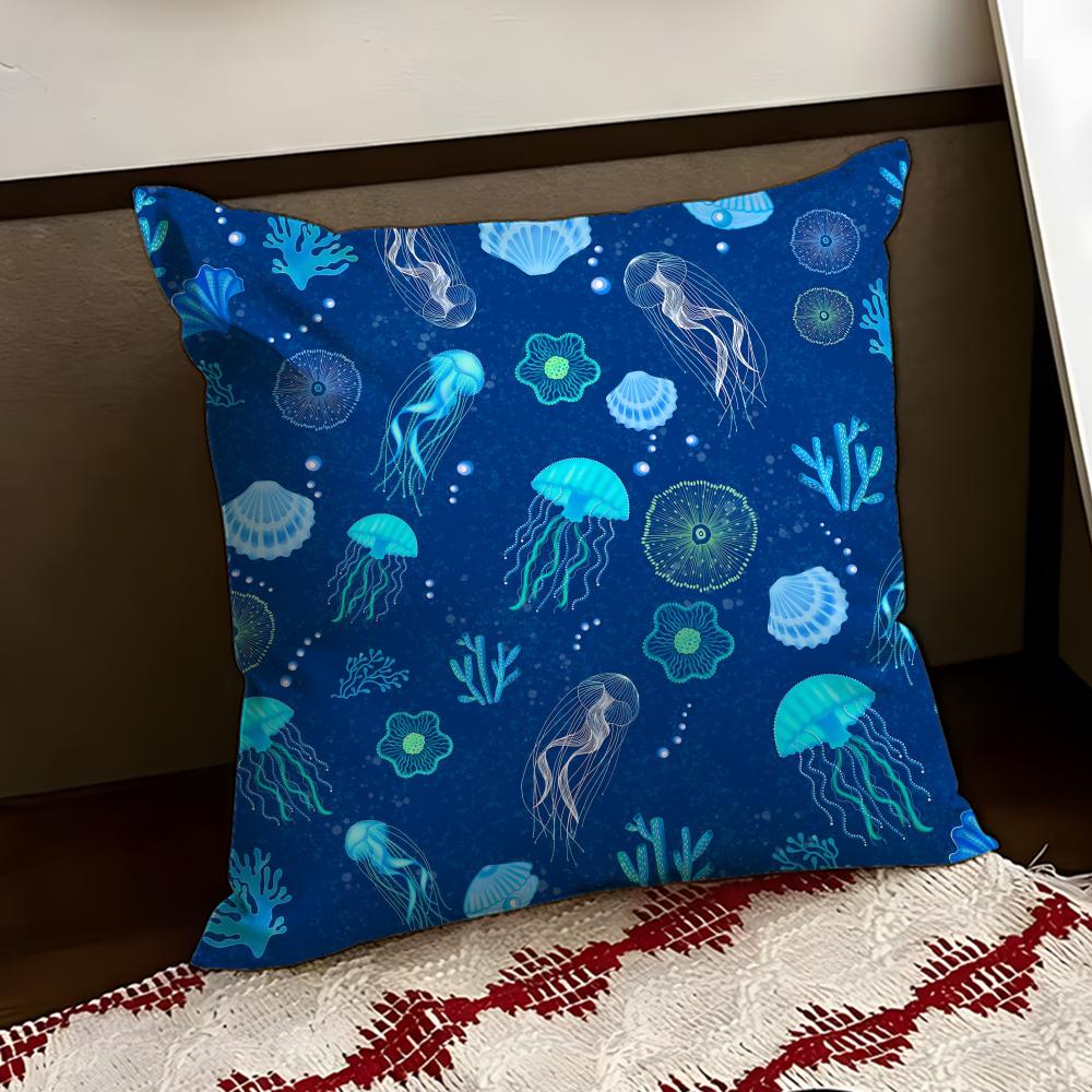 Drifting Jellyfish Cushion Cover Reversible Soft Durable Pillow Cover Home Car MultiScene Use for Daily Comfort