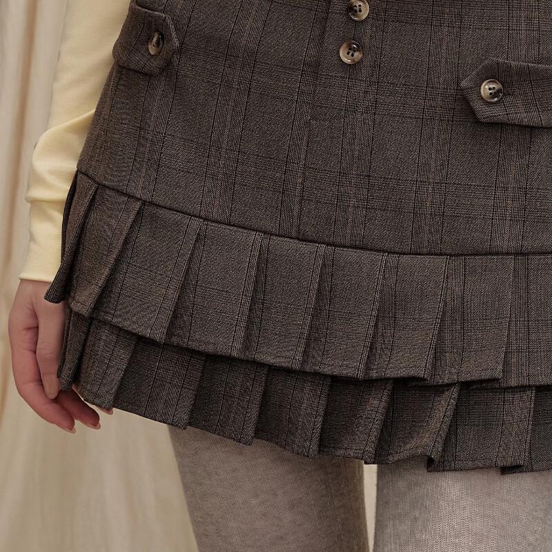 UNIFREE American Retro Pleated A-Line Mini Skirt