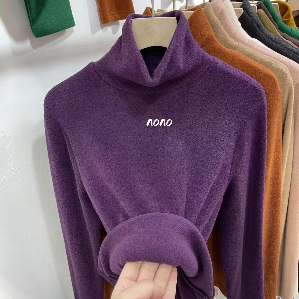 Girls' Thickened Fleece Base Layer Top, High Neck, Slim Fit, Warm, Long Sleeve for Autumn/Winter 2025.