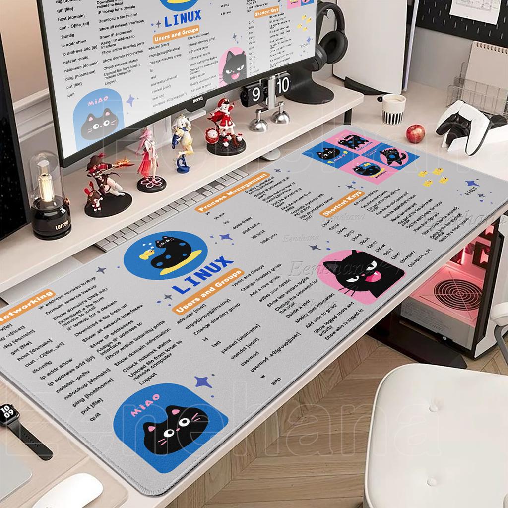 Linux Mouse Pad Large Commands Line Shortcuts Mouse Pad XXL Nonslip Accessories Large Gamer Kawaii Cat Laptop Keyboard Desk Mat