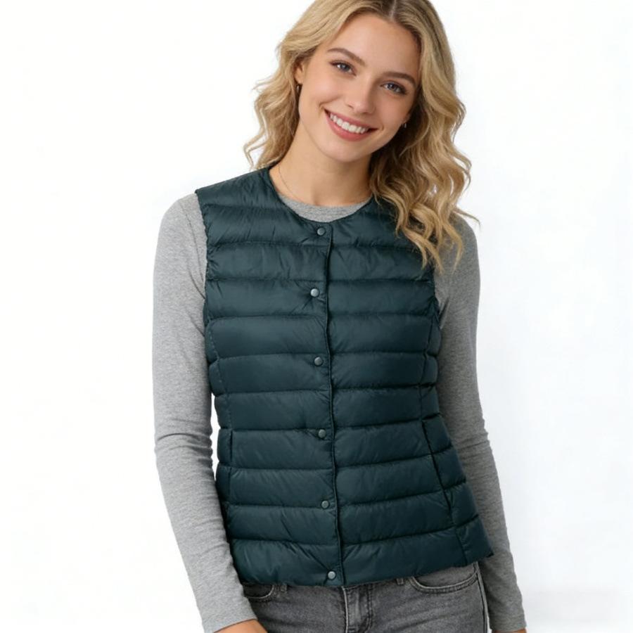Autumn and winter women's round neck down liner vest V-neck light down jacket thermal jacket vest