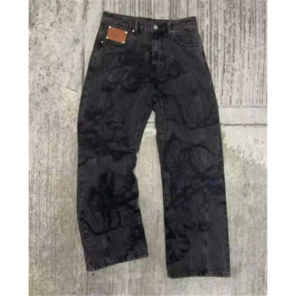 STREETRICH High Waist Slim Fit Comfortable Men's Denim Jeans Artisanal Craftsmanship Loose Style Long Pants Hand-Painted Washed Print