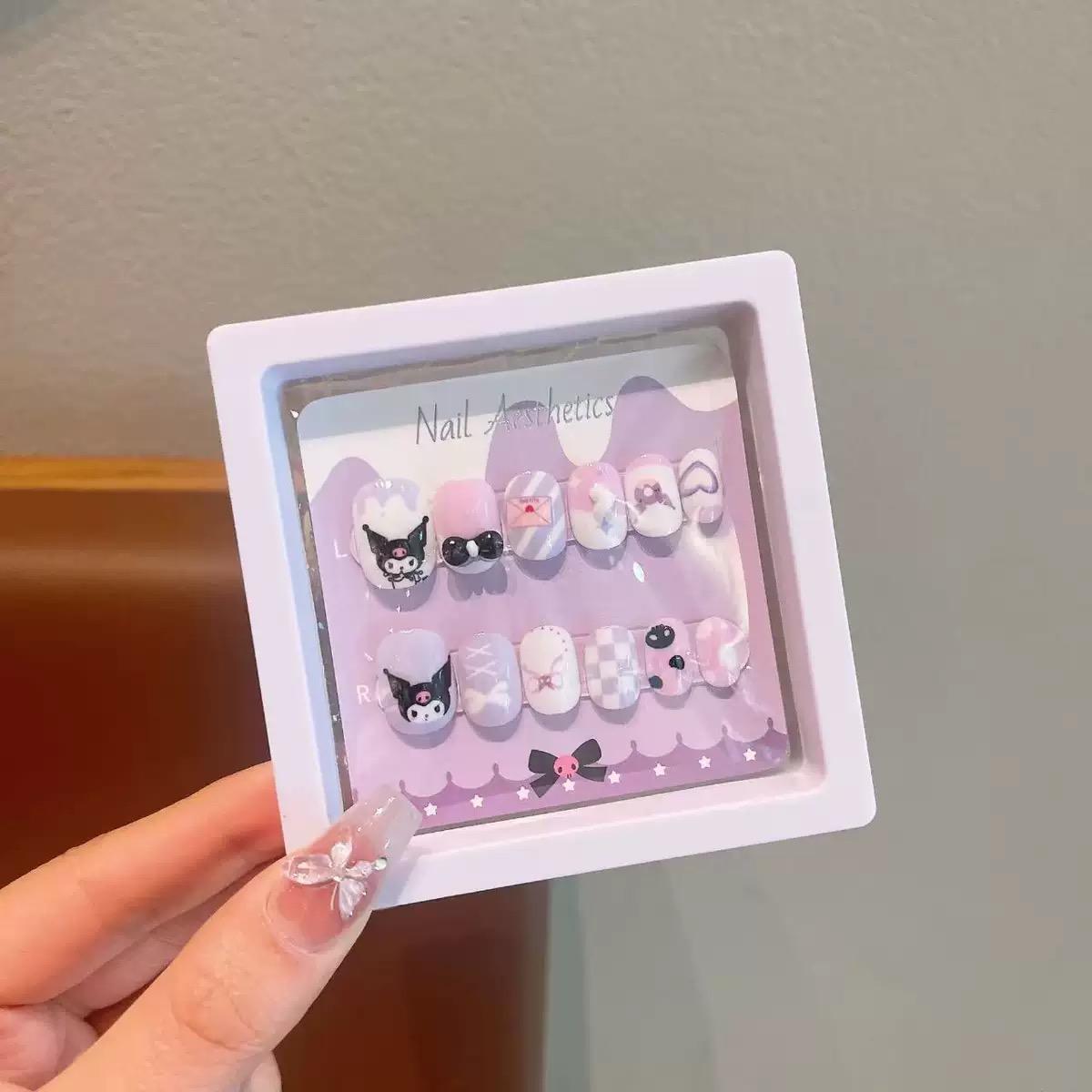 

Детский набор для ногтей Каваи My Melody Kuromi Cinnamoroll Съемные Аниме-ногти Подарок на ногти для детей Для для маленькой девочки