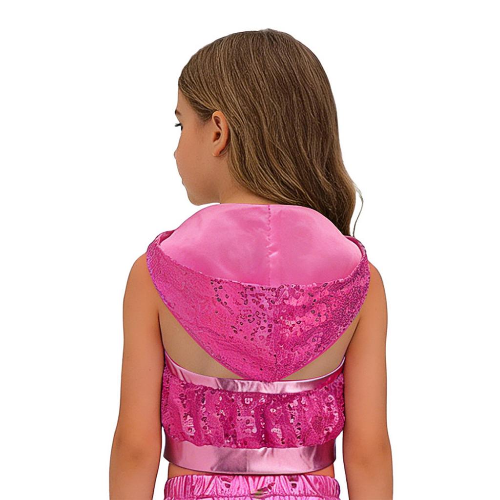 Sparkling Sequins Hip-Hop Jazz Top: Sleeveless Backless Hooded Crop Top with Front Zipper for Stage Dance Costume