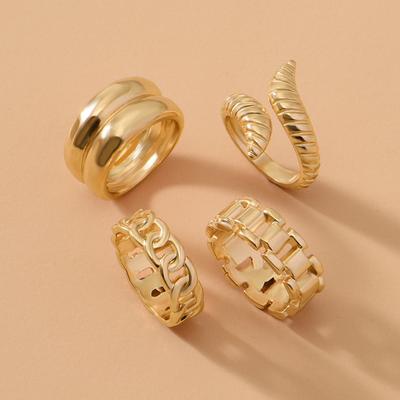 4Pcs/Set Punk Metal Round Rings Set Gold Color Rings For Women Finger Accessories Jewelry For Women Ring