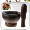 Thai Som Tam Spice Bowl Set, Natural Wood, Small, 2-Piece Set, Ideal for Krok Som Tam, Asian Cuisine