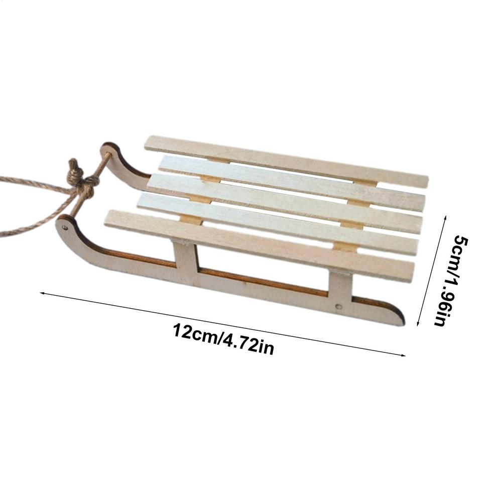 Dollhouse Miniature Wooden Sleigh Model Sled Desk Ornament Christmas Vintage Living Scene Tree Hanging Decor Xmas Gift Pendant