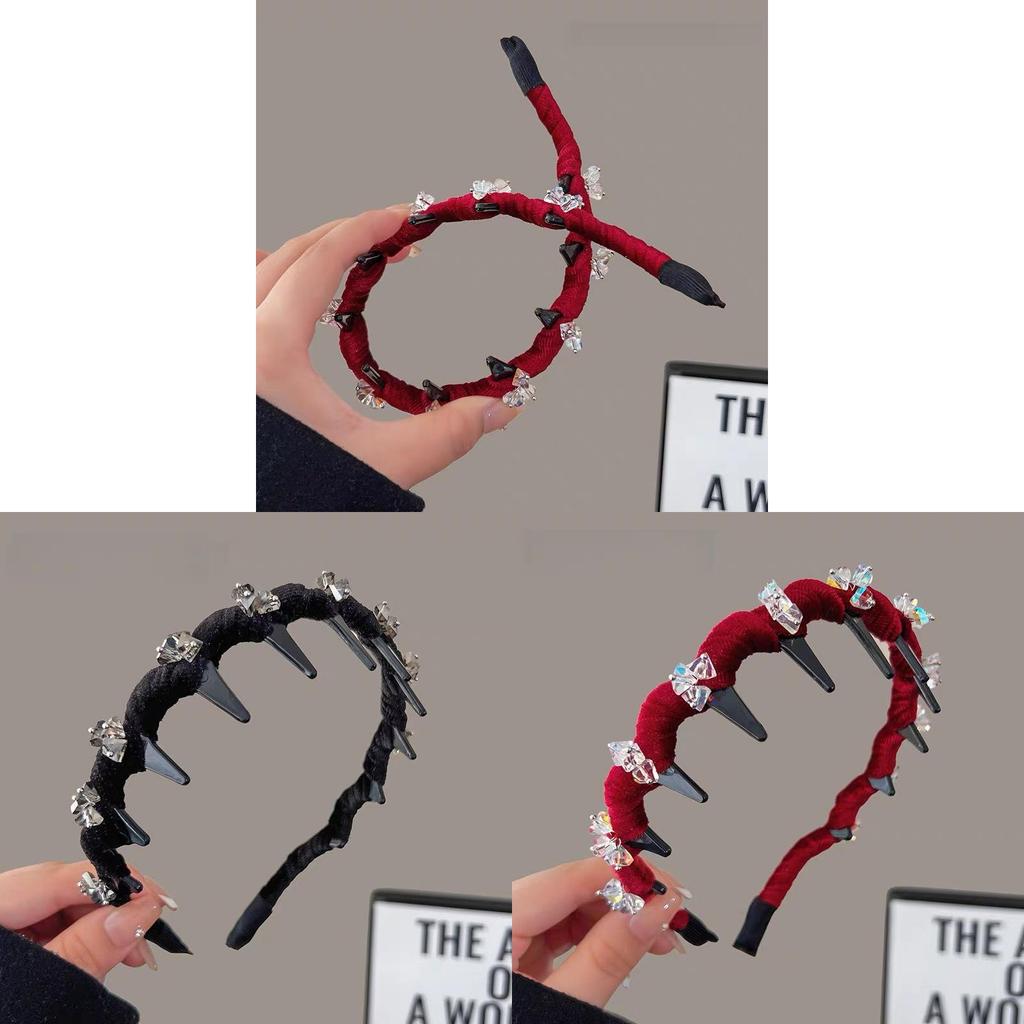 Light Luxury Velvet Wavy Headband For Women With Rhinestone Embellishments Fashion Hair Accessories