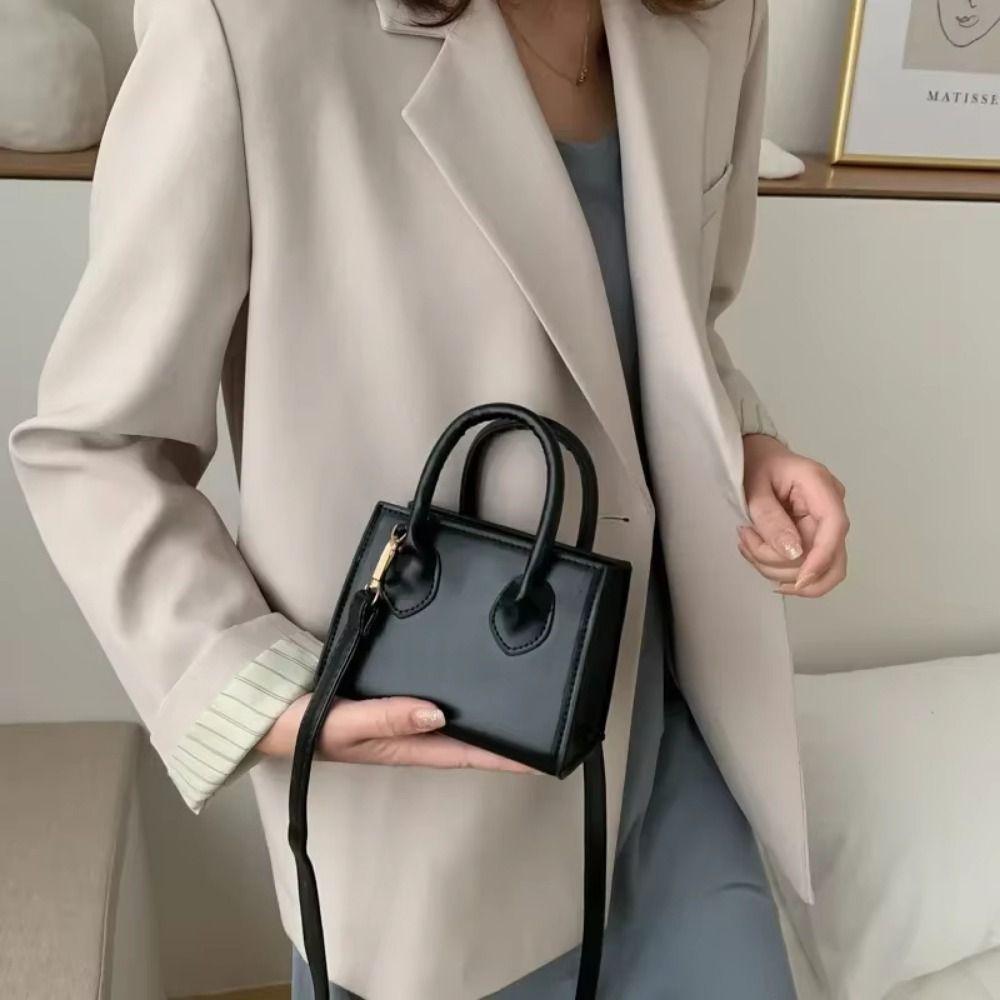 PU Leather Mini Handbag Solid Color Flap Shoulder Purse Korean Style Small Square Bag  Work Women