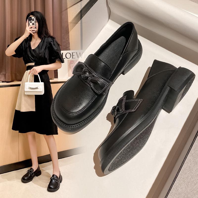 Low-heeled British Small Leather Shoes Women's Spring Summer One-pedal Single Shoes Classic College Style Big Head Shoes Tide