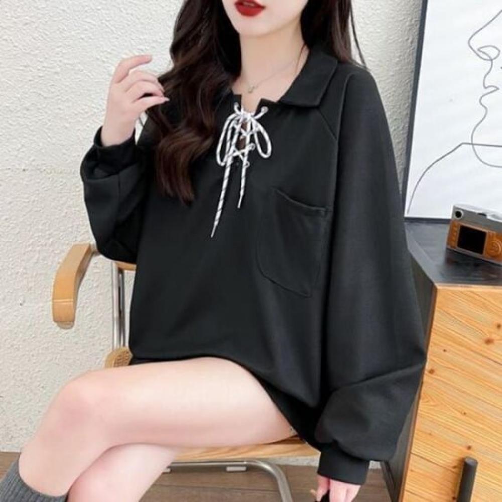 Navava Women Ribbon Collar Long Sleeve Sweatshirt Nt2967