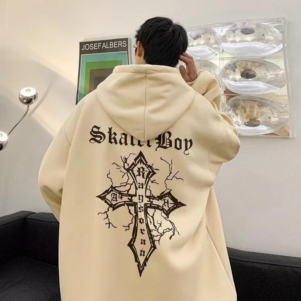 New European and American Men's Autumn Cross Gothic Letter Printed Comfortable Breathable Hoodie Outdoor City High Street Hoodie