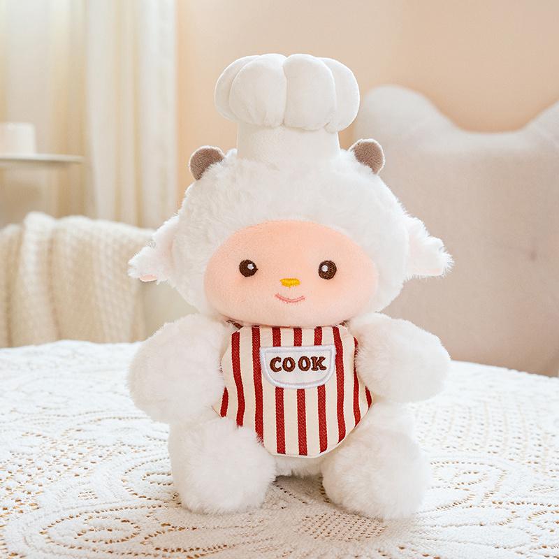 20/25cm Chef Cartoon Animal Plush Toy Stuffed Kawaii Bib Elephant Lamb Chick Elephant Penguin Pig Doll Companion Plushie Gift