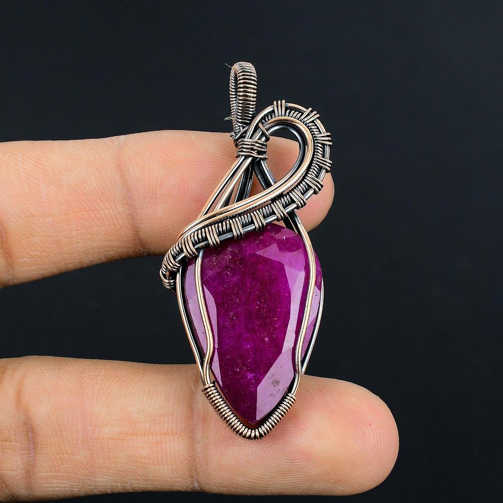 Ruby Pendant Gemstone Jewelry, 999 Copper Wire Wrapped Handmade Pendant, Latest Design Jewelry