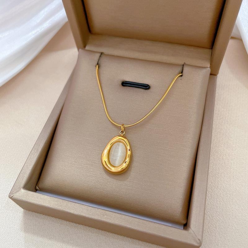 Special-Shaped Water Droplets Cat'S Eye Temperament Personality Minimalist Wind Stove Real Gold Female Collarbone Necklace
