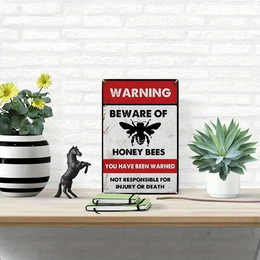 Vintage Bee Metal Tin Sign Wall Art Retro Home Bar Decor 8x12