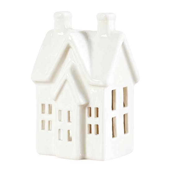 Ceramic House Decor Shape Candle Holder, White Hollow Tea Light Holder Durable Craft Gift Ornament, Artistic Miniature Figurine for Christmas