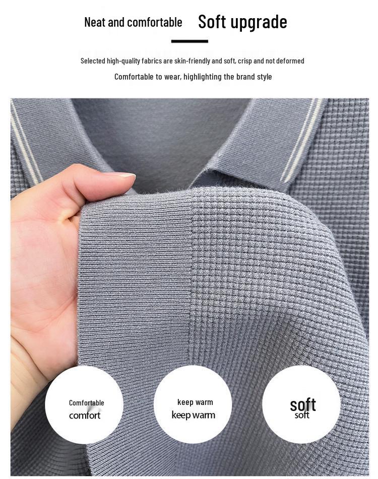 Autumn 2025 Wool Lapel Knit Sweater for Middle-Aged Men - Lightweight Base Layer Shirt