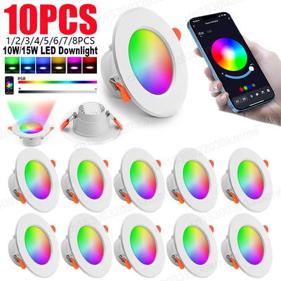 15W/10W LED Downlight Bluetooth LED Inteligentne oświetlenie sufitowe Czujnik ruchu 85-265V Ściemnialna lampa RGB APP Pilot zdalnego sterowania Inteligentne życie