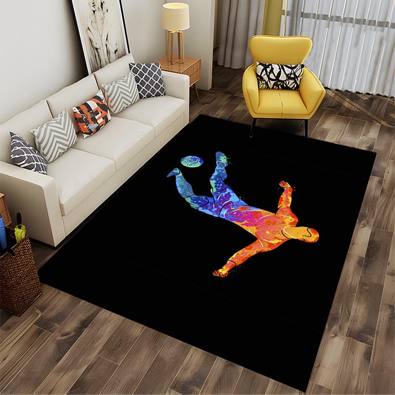 Colorful Soccer Player Illustration on Black Background Non-slip rug suitable for living room and bedroom sofas
