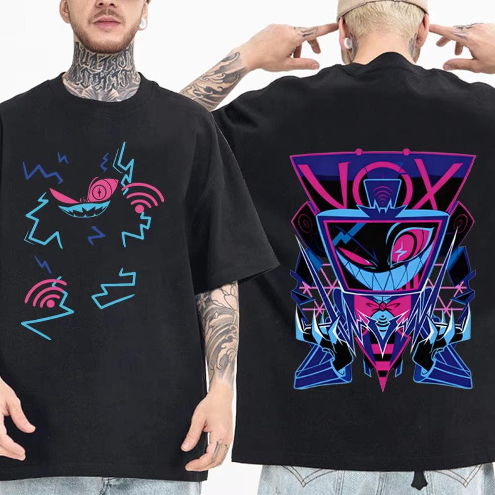 

VOX Hazbin Hotel Tshirt Man Woman Fashion Harajuku Short Sleeve Oneck Casual Oversized Breathable Pure Cotton Soft Shirt Gift M