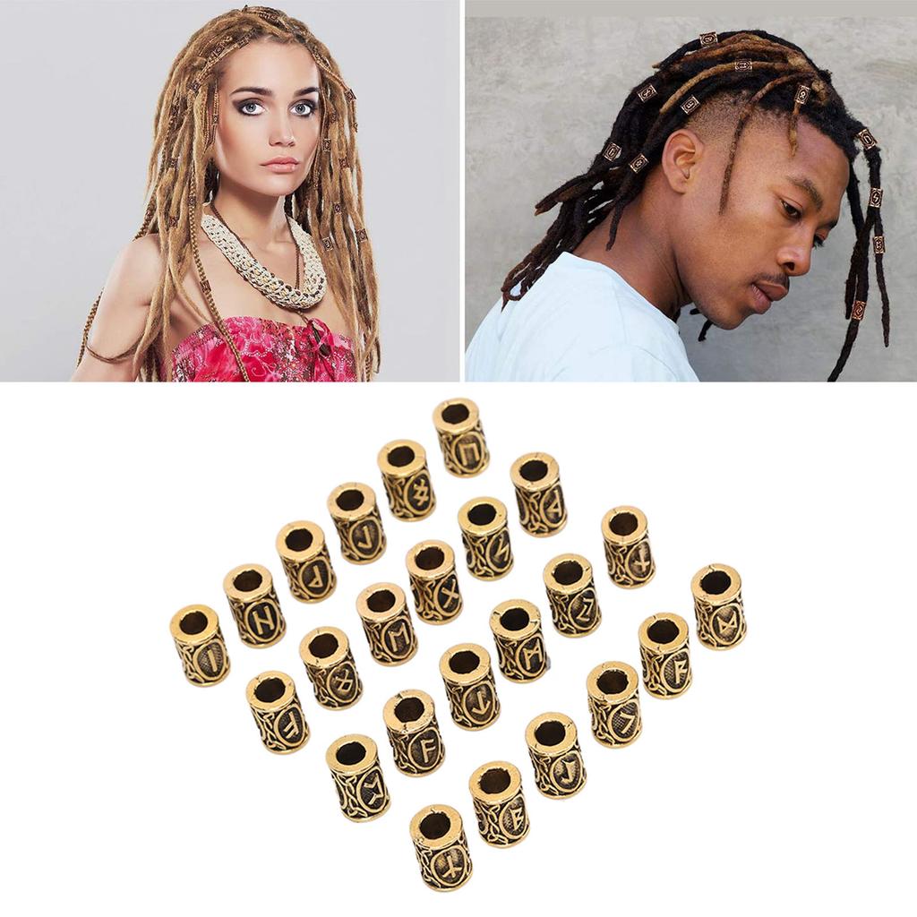 24 Stück Haar Bart Perlen Legierung Einzigartige Muster Vintage Haarflechtperlen Dreadlocks Zubehör