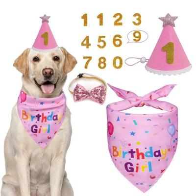 Cute Dog Birthday Hat Set Sequins Adjustable Pet Birthday Caps with Numbers Bowtie Colorful Cat Triangle Scarf Puppy Costume