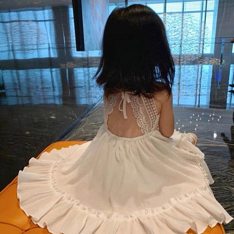 Kinder Mädchen Kleid Sommer Spitze Open Back Prinzessin Kleid Hosenträger Rock Weiß
