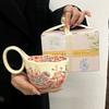 Flowers Are Like Brocade, Handle Cup, High-value Coffee Cup, Ceramic Water Cup, Office Large-capacity Mug, Birthday Gift.