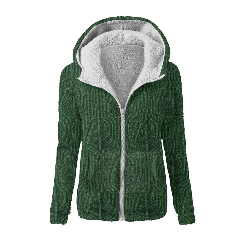 Sweatshirt med løs hette i plysj med glidelåsjakke for kvinner