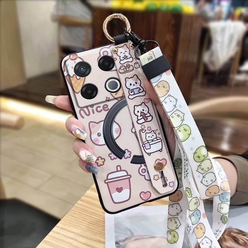 Cute Silicone Phone Case For infinix GT 20 Pro/X6871 Phone Holder Lanyard Durable Ring Back Cover Fashion Design Cartoon