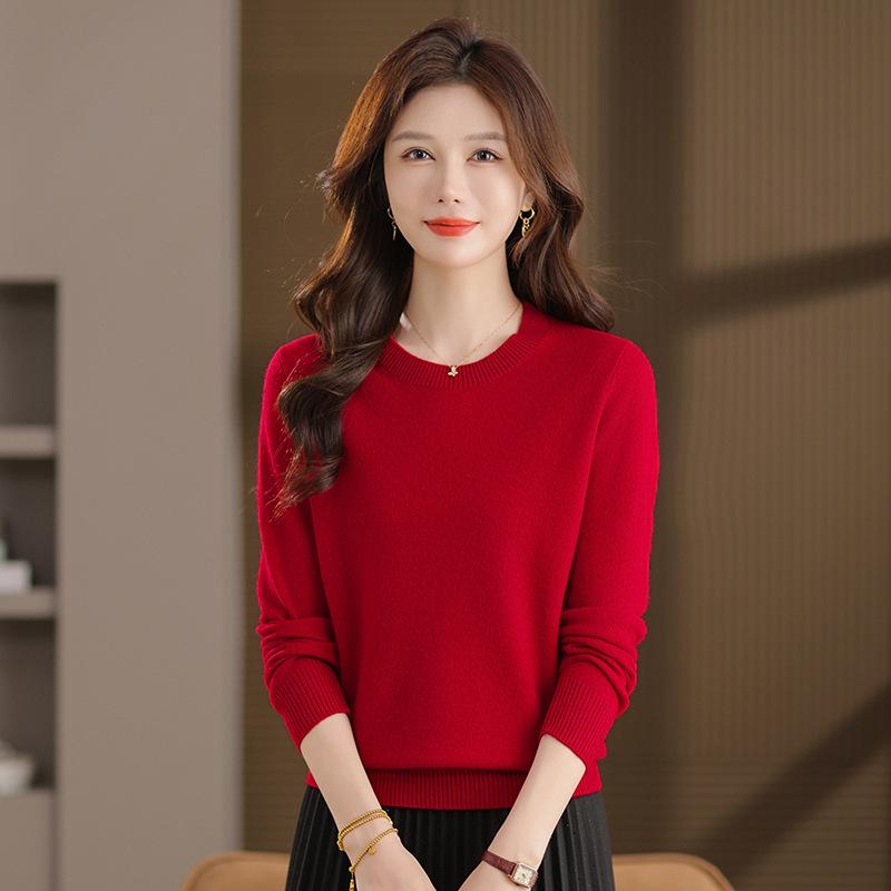 100% Pure Wool Low Neck Sweater for Women 50+, Stylish Solid Color Autumn/Winter Base Layer