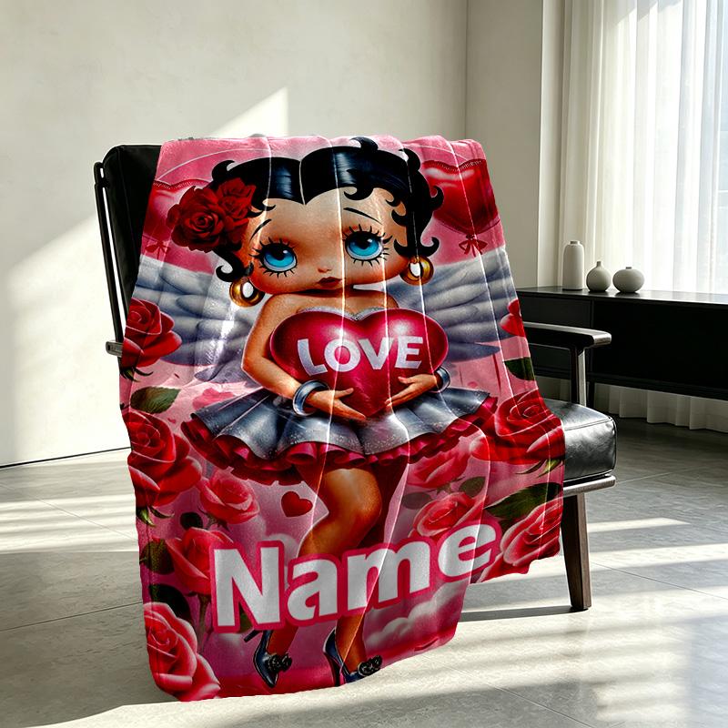 Custom Name Personalized Betty Boop Print Blanket, Home Decor, Bedroom, Sofa, Camping, Couch, Gifts for Birthday Christmas