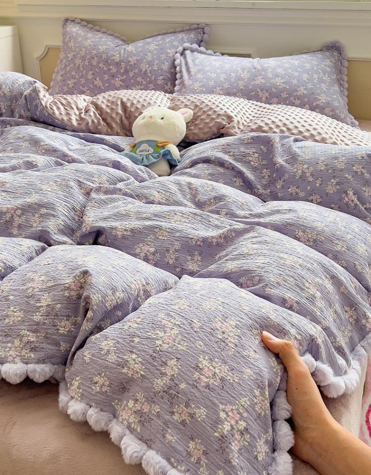 Thickened Bean Velvet Duvet Cover, Double-Sided Milk Velvet, for Autumn/Winter Warmth, Ideal for Student Dormitories