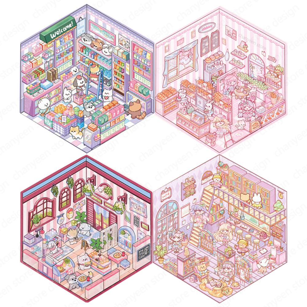 DIY 3D Sticker Cartoon Pocket Cabin Scene Stacking and Pasting Festival Birthday Gift for Kid Child Student