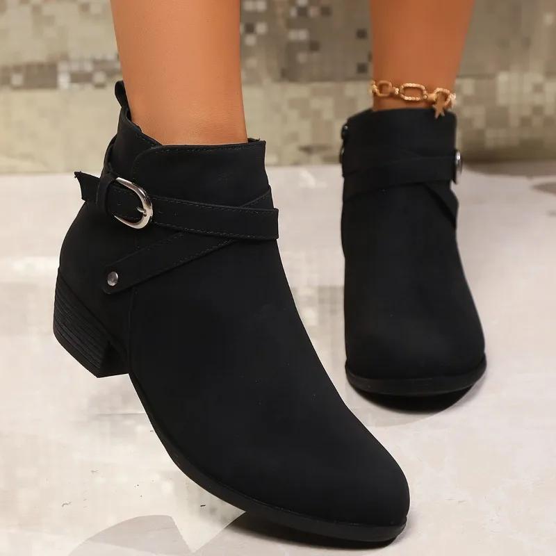 Fashion 2024 New Roman Women's Retro Short Boots Women's Autumn and Winter New Medium Heel Thick Heel Round Toe Women's Boots Zapatos