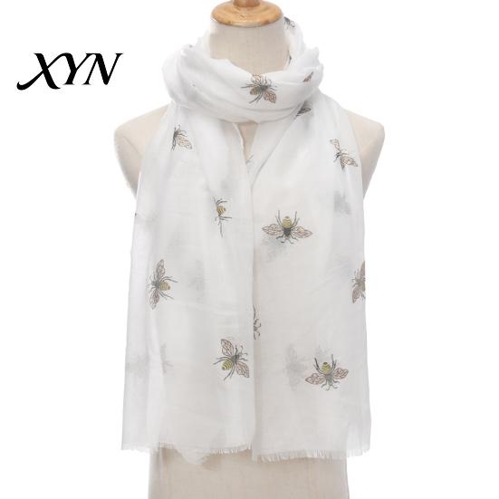 Lightweight Bee Print Scarf for Women, Cute Pattern Neck Scarf, Trendy Accessory Soft Long Thin Shawl Wrap Vacation, Travel, Party Casual Decorative