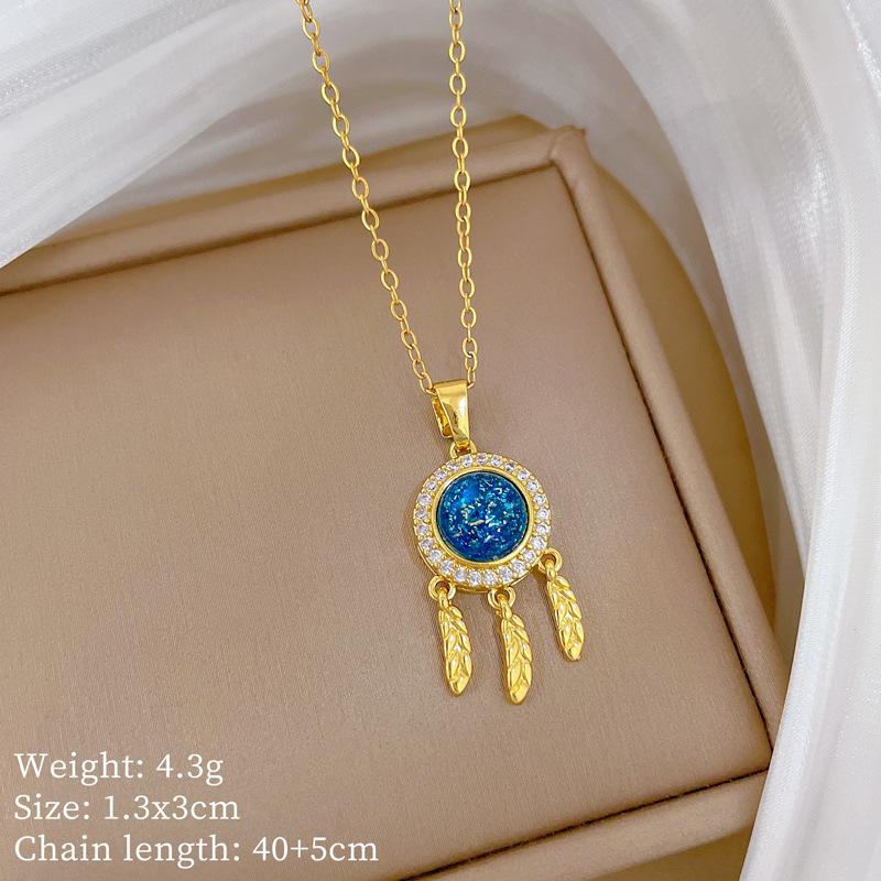 Copper Micro-Inlaid Light Luxury Fashion Personality Temperament Gorgeous Full Diamond Necklace Women'S Versatile Collarbone Chain Titanium Steel