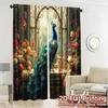 Set Of 2 Contemporary Flat Printing Curtains Without Rod Peacock Garden Popular Versatile Durable Polyester Curtain